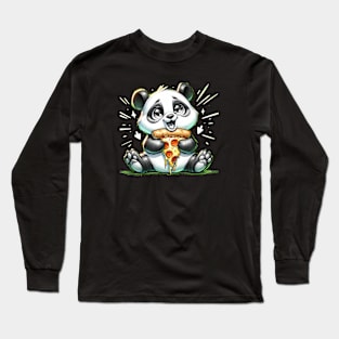 Cute Panda Bear Eating Pizza Long Sleeve T-Shirt